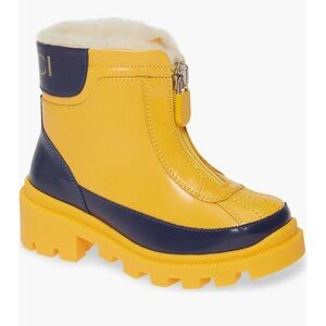 Gucci Cree Unisex Kids Yellow Patent Wool Liner Ankle Rain Boots Sz 29 / 12